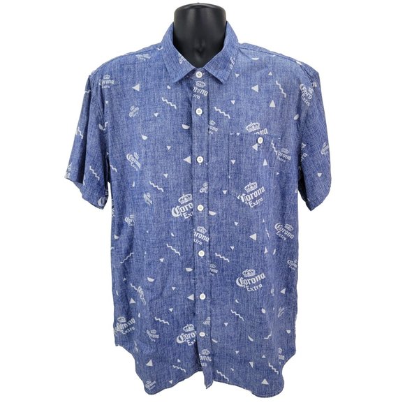 Corona Extra Hawaiian Beer Shirt Men's XL Blue Reverse Print Short Sleeve Aloha - Picture 1 of 8